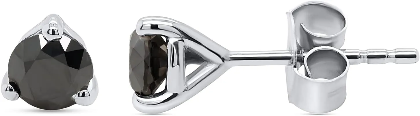 1/4 to 2 cttw Black Diamond Stud Earrings 14K Gold Over Sterling Silver Round with Push Backs Solitaire Studs For Women