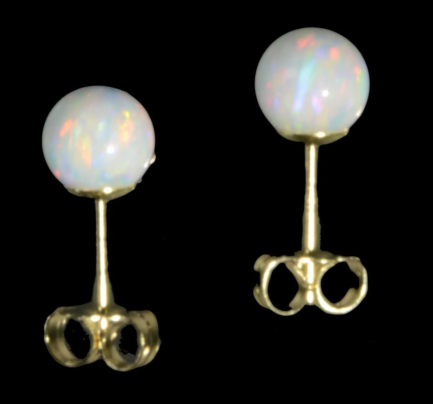 14k Gold Created Opal Round Stud Earrings
