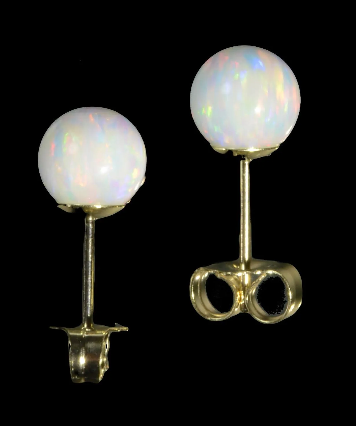 14k Gold Created Opal Round Stud Earrings