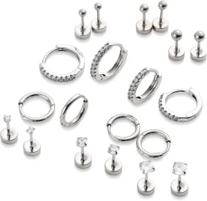 14K Gold Flat Back Earrings for Women: 10 Pairs Small Gold Hoop Stud Earrings for Women Hypoallergenic Surgical Stainless Steel Earring Cartilage Tragus Helix Conch Piercing Jewelry Earring Sets for Multiple Piercing