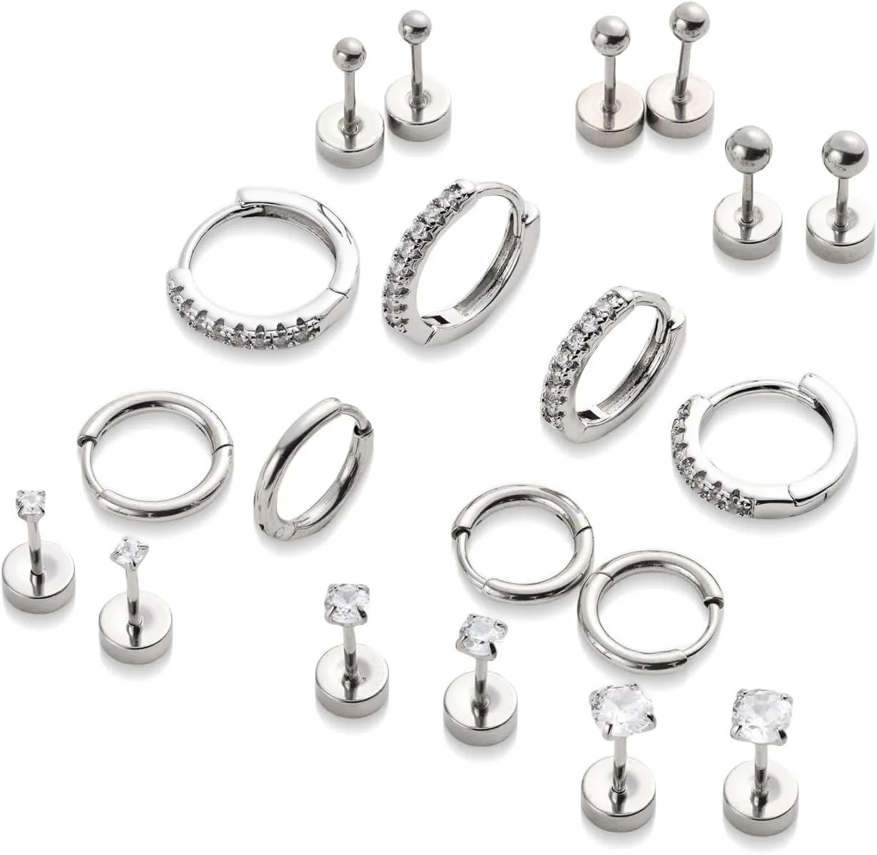 14K Gold Flat Back Earrings for Women: 10 Pairs Small Gold Hoop Stud Earrings for Women Hypoallergenic Surgical Stainless Steel Earring Cartilage Tragus Helix Conch Piercing Jewelry Earring Sets for Multiple Piercing