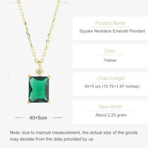 14K Gold Moissanite Square Cut Necklace with Emerald Pendant, Ideal Emerald Birthstone Necklace Gift for Your Elegant Lady