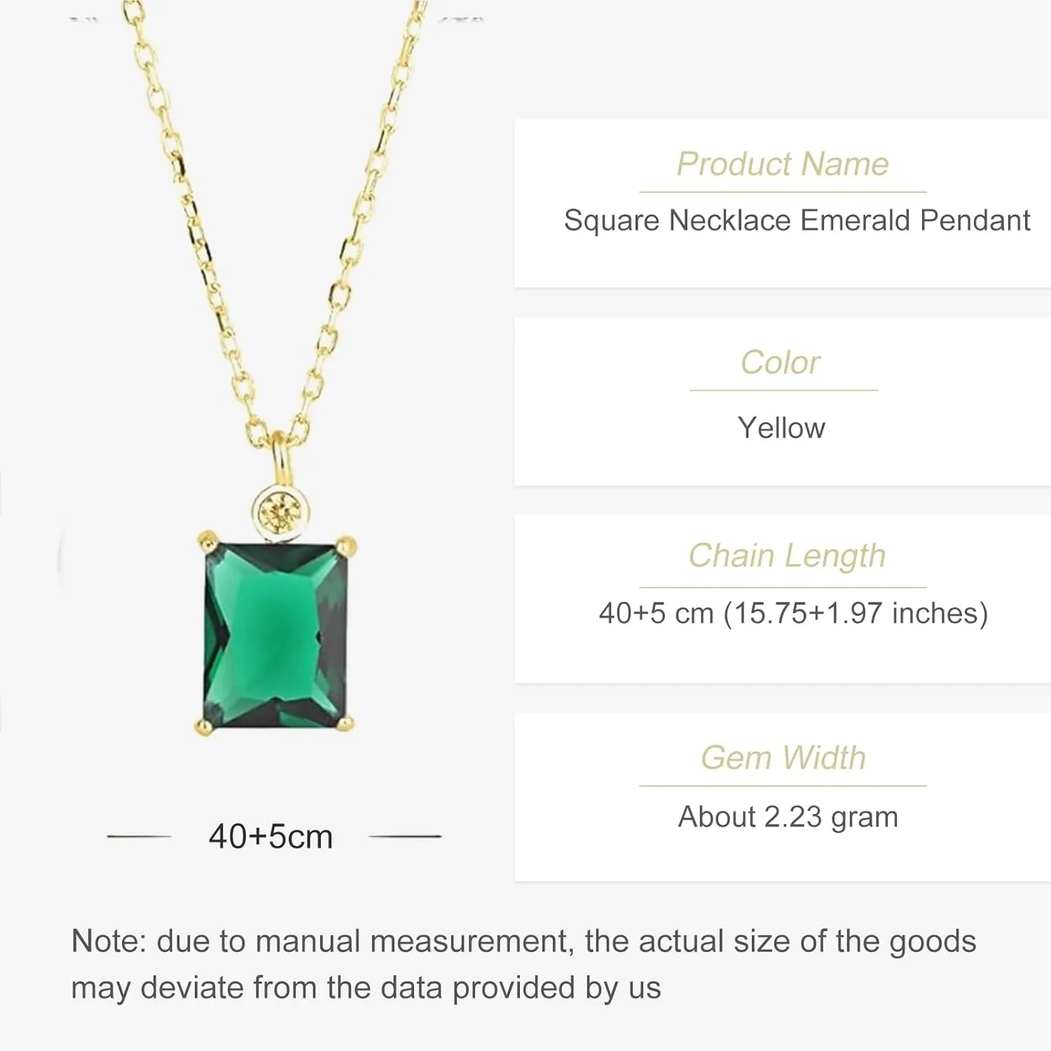 14K Gold Moissanite Square Cut Necklace with Emerald Pendant, Ideal Emerald Birthstone Necklace Gift for Your Elegant Lady