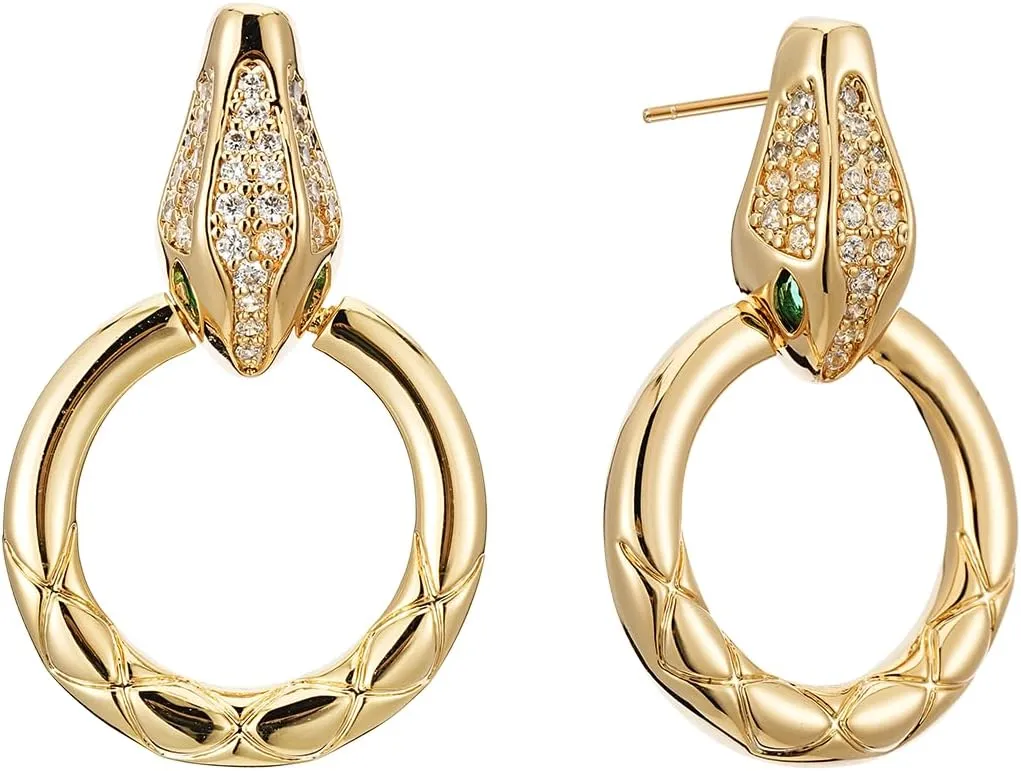 14K Gold Plated Snake Stud Earrings for Women Small Simple Cubic Zirconia Earrings Trendy Everyday Party Jewelry