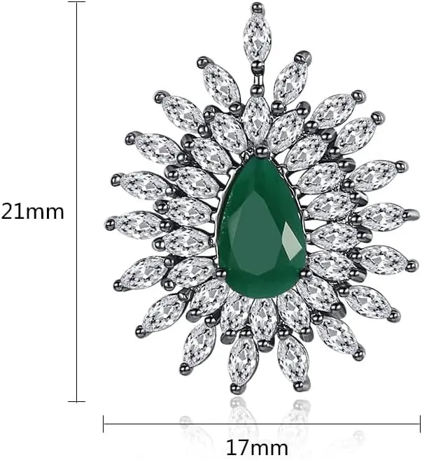 14K Gold Teardrop Shaped Emerald Studs For Women, Moissanite Halo Stud Earrings, Vintage Jewelry for Evening Party