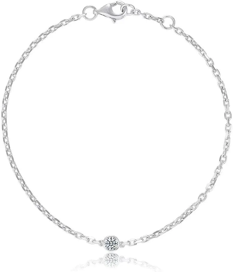 14k Solid Gold 5 Diamond Solitaire Station Bracelet for women(White),0.32ct,DEF VS~VVS, Bezel,No fading, No allergies,Lab grown Diamond,Lobster buckle