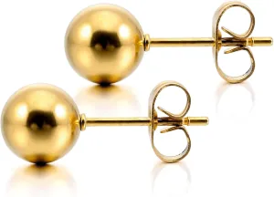 14k Solid Gold Ball Studs Earrings for Women and Men - Small Real and Pure Round, Butterfly Pushback, Hypoallergenic, Jewelry Gifts for Mom - Available in 3 Sizes
