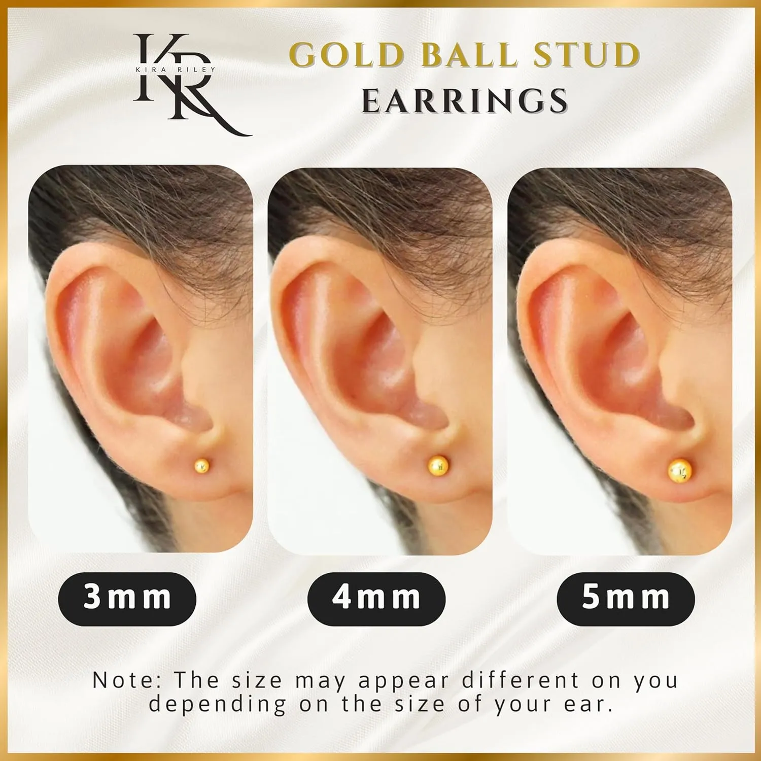 14k Solid Gold Ball Studs Earrings for Women and Men - Small Real and Pure Round, Butterfly Pushback, Hypoallergenic, Jewelry Gifts for Mom - Available in 3 Sizes