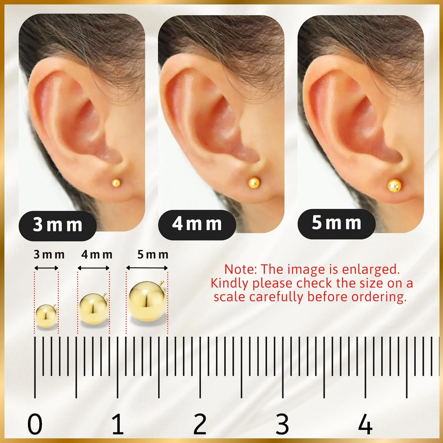 14k Solid Gold Ball Studs Earrings for Women and Men - Small Real and Pure Round, Butterfly Pushback, Hypoallergenic, Jewelry Gifts for Mom - Available in 3 Sizes
