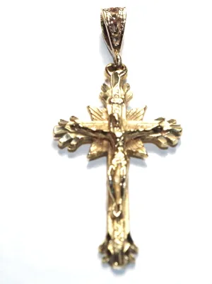 14K Solid Yellow Gold Religion Diamond Cut Jesus INRI Cross Crucifix Pendant