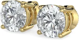 14K White & Yellow Gold Lab Grown Round Cut Diamond Stud Earrings for Men Women, (1/2cttw - 4cttw), 4-Prong Screw Back, VS Clarity EF Color, Gift for Weddings, Anniversaries, Valentine's Day