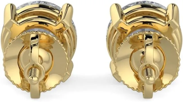 14K White & Yellow Gold Lab Grown Round Cut Diamond Stud Earrings for Men Women, (1/2cttw - 4cttw), 4-Prong Screw Back, VS Clarity EF Color, Gift for Weddings, Anniversaries, Valentine's Day