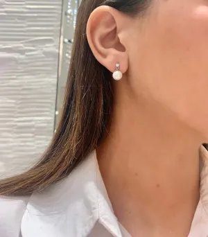 14K White Gold Diamond-Accented 8mm-8.5mm AAA White Freshwater Cultured Pearl Drop Petite Bridal & Bridesmaid Earrings (.06ctw, G-H Color, SI2-I1 Clarity)