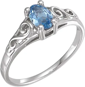 14k White Gold March Small Imitation BirthStone Fashion Ring Fine Jewelry For Women Gifts For Her, Size 5