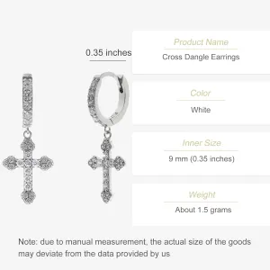 14K White Gold Moissanite Cross Dangle Earrings, Inspiring Religious Jewelry, Earrings Jewelry for Women