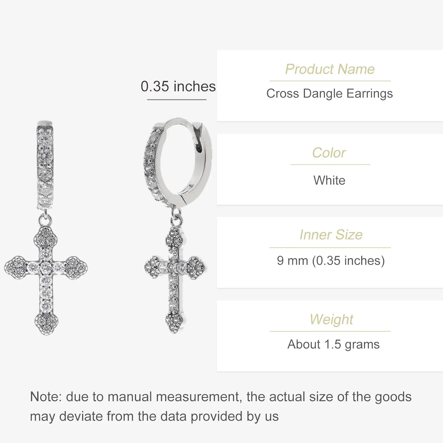 14K White Gold Moissanite Cross Dangle Earrings, Inspiring Religious Jewelry, Earrings Jewelry for Women