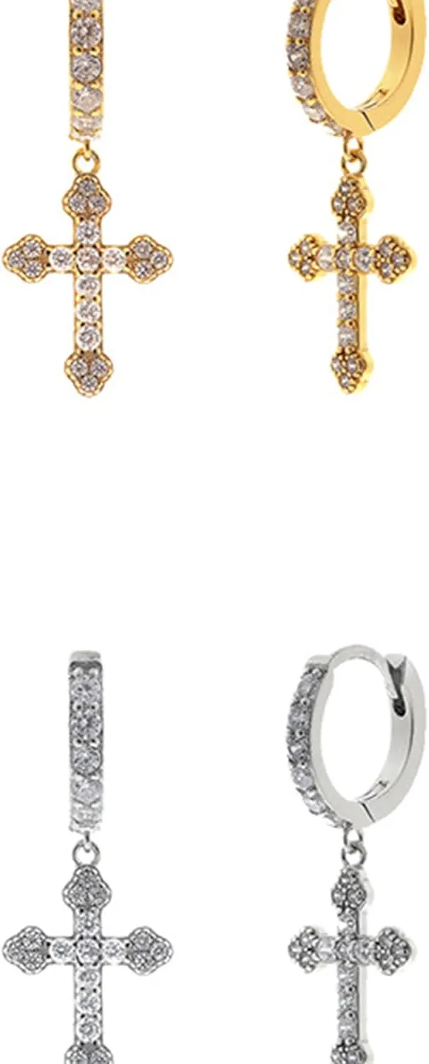 14K White Gold Moissanite Cross Dangle Earrings, Inspiring Religious Jewelry, Earrings Jewelry for Women