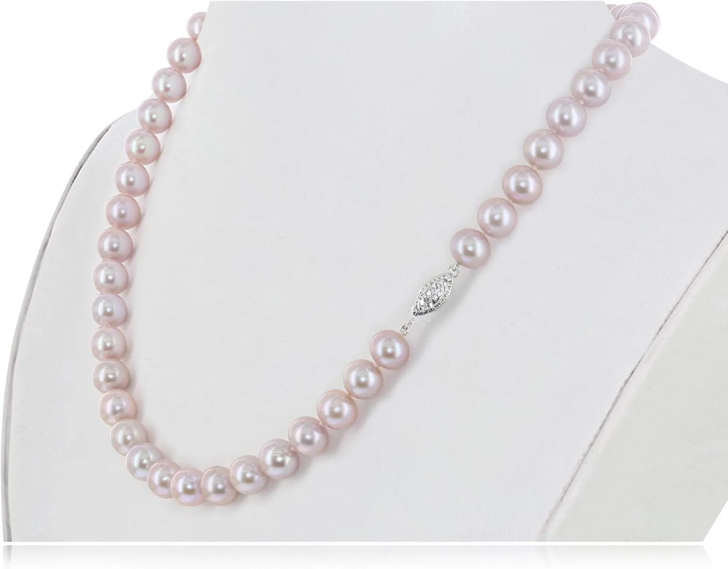 14K White Gold or Yellow Gold AAA Pink Freshwater Cultured Pearls Silk-Knotted 18inch Princess Pearls Strand Necklace - Choice of Pearl Size & Clasp Gold Color
