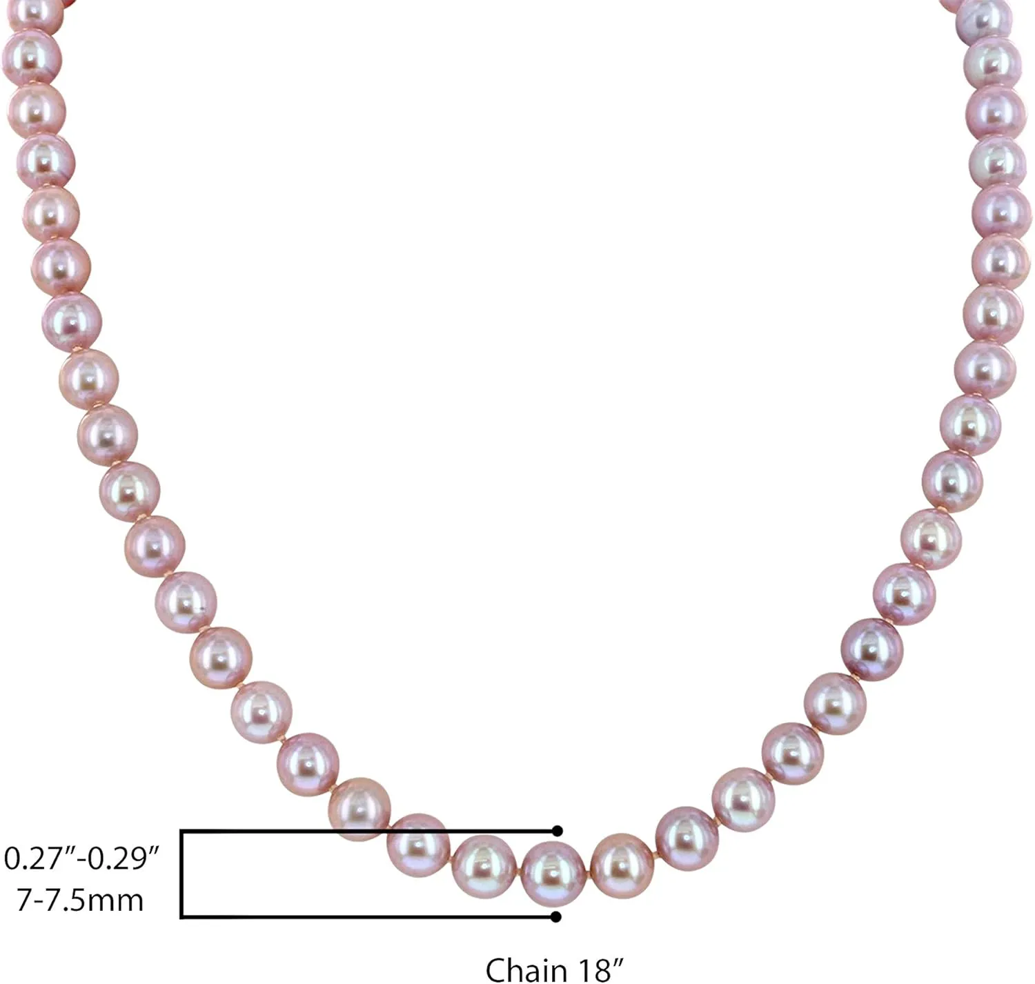 14K White Gold or Yellow Gold AAA Pink Freshwater Cultured Pearls Silk-Knotted 18inch Princess Pearls Strand Necklace - Choice of Pearl Size & Clasp Gold Color