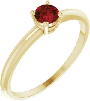 14k Yellow Gold 3mm Round Shape Imitation Mozambique Garnet BirthStone Fashion Ring Fine Jewelry For Women Gifts For Her, Size 3