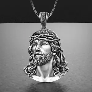 14K Yellow Gold Crown of Thorn Jesus Head Necklace Jesus Head Pendant with Box Chain Head Face Christian Jewelry Jesus Piece Chain Jesus Pendant Necklace Religious Jewelry Face Charm for Women and Men
