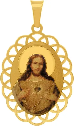 14k Yellow Gold Sacred Heart of Jesus Charm Picture Medal Pendant