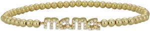 14KT Gold Filled Beaded Bracelet with Mama Pendant - Elegant Stretch Fit Jewelry Gift for Moms