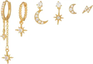 18K Gold Dangle Hoop Earrings Set for Women Hypoallergenic Earrings Stud Dainty Cartilage Earring Pack for Multiple Piercing Small Earrings Gift