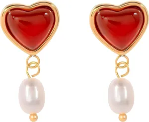 18K Gold Plated Agate Pearl Studs Earrings | Hypoallergenic Lightweight Studs | Ingenious Design Earrings for Women