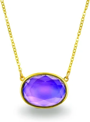 18K Gold Plated Color Changing Oval Mood Stone Pendant Mood Necklace, Facet Cut Crystal, 18 Chain, Gifts for Women