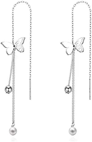 18K Gold Plated Dainty Vivid Butterfly Tassel Earrings Silver Post CZ 3D butterfly Drop Dangle Earrings Fairy Earrings for Women Girls