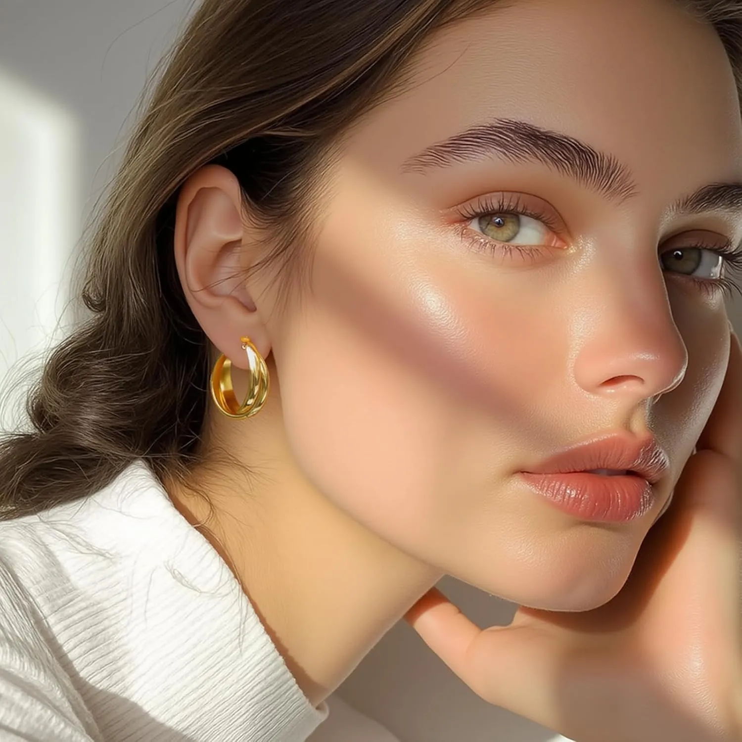 18K Gold Plated Irregular Stud Earrings for Women, Crossover Hoop Earrings, Textured Design with 925 Sterling Silver Posts, Hypoallergenic Trendy Jewelry