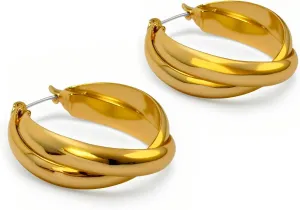 18K Gold Plated Irregular Stud Earrings for Women, Crossover Hoop Earrings, Textured Design with 925 Sterling Silver Posts, Hypoallergenic Trendy Jewelry