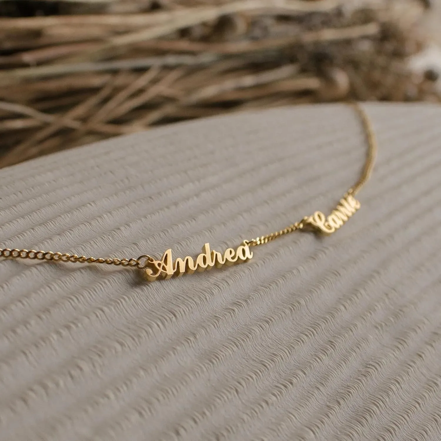 18K Gold Plated Name Necklace Personalized,Multiple Custom Name Necklace Family Necklace with Children Names Customized Choker Necklace for Women (2 Names with Curb Chain)