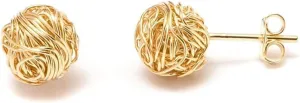 18K Gold Plated Wire Ball Stud Earrings  Elegant Textured Knot Studs for Women, Minimalist Everyday Jewelry