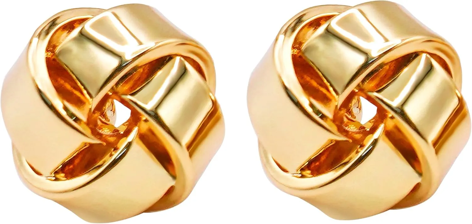 18K Gold Stud Earrings For Womens Round Knot Stud Earrings Hypoallergenic Dainty Daily Wear