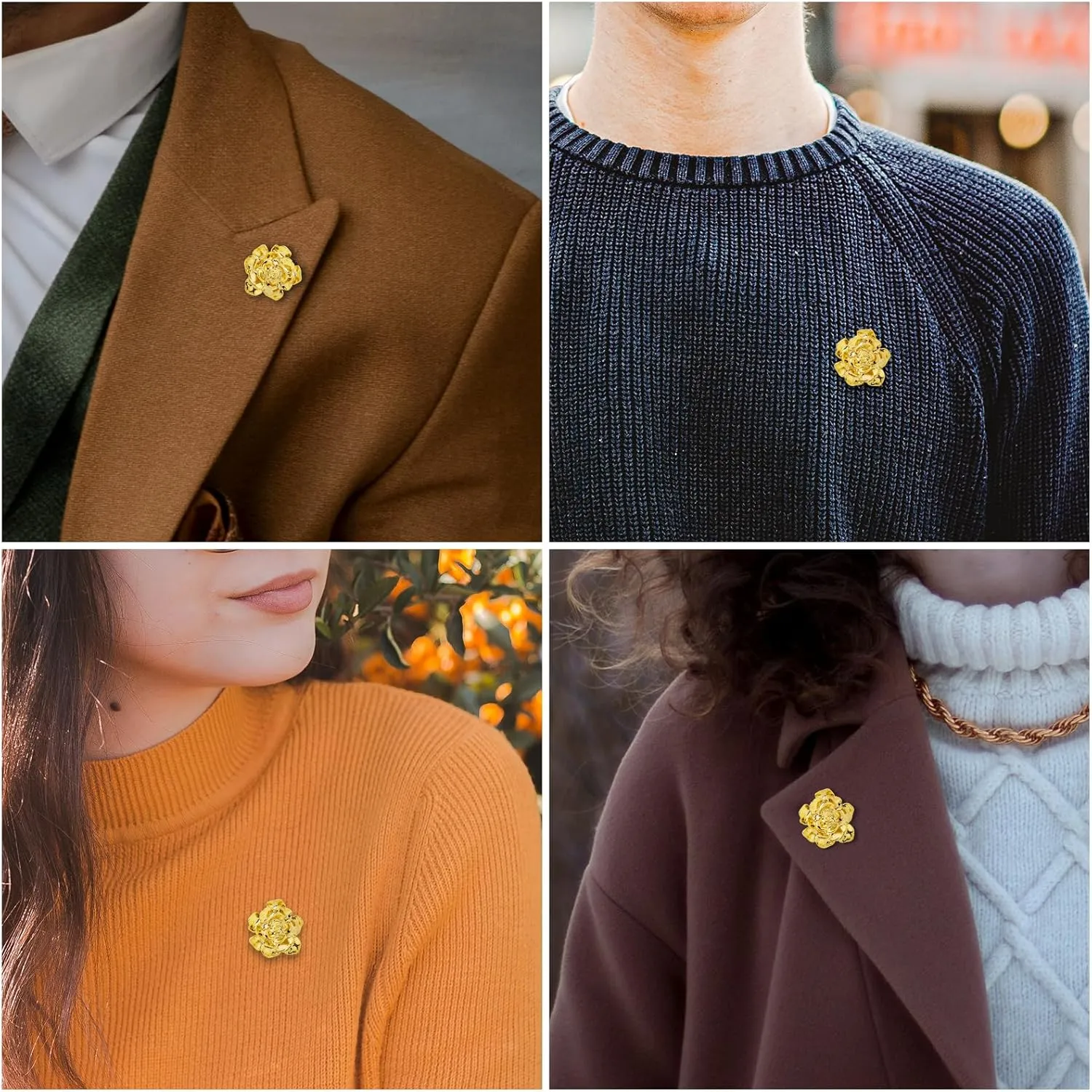 18K Gold Tone lapel Pins Brooch for Men Suit, Metal Flower Brooch Pins for Women, Mens Suit Accessories on Wedding Birthday Anniversary Father's Day.
