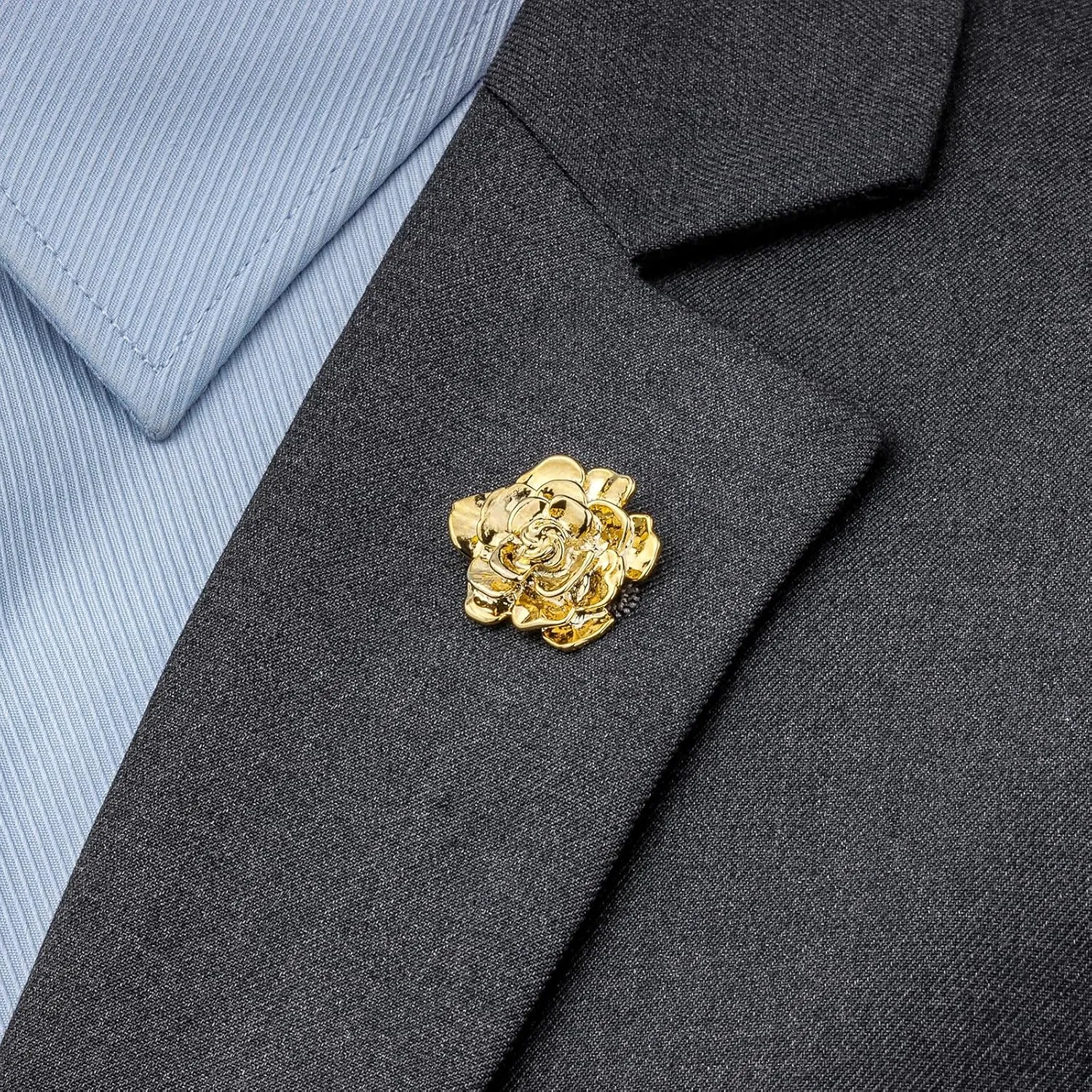 18K Gold Tone lapel Pins Brooch for Men Suit, Metal Flower Brooch Pins for Women, Mens Suit Accessories on Wedding Birthday Anniversary Father's Day.