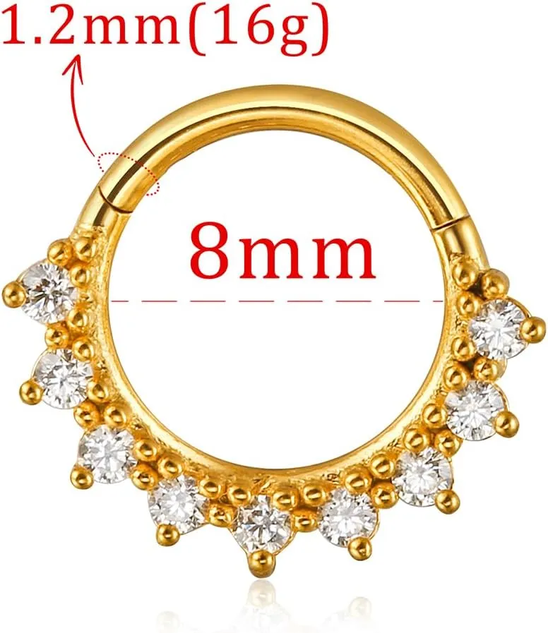 1Pack 16G/8mm Surgical Stainless Steel Segment Nose Rings,Cartilage Clicker Hoop Earrings for Rook,Daith,Tragus, Gold Silver septum rings for men and women