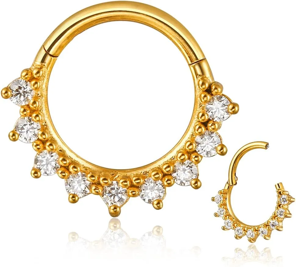 1Pack 16G/8mm Surgical Stainless Steel Segment Nose Rings,Cartilage Clicker Hoop Earrings for Rook,Daith,Tragus, Gold Silver septum rings for men and women