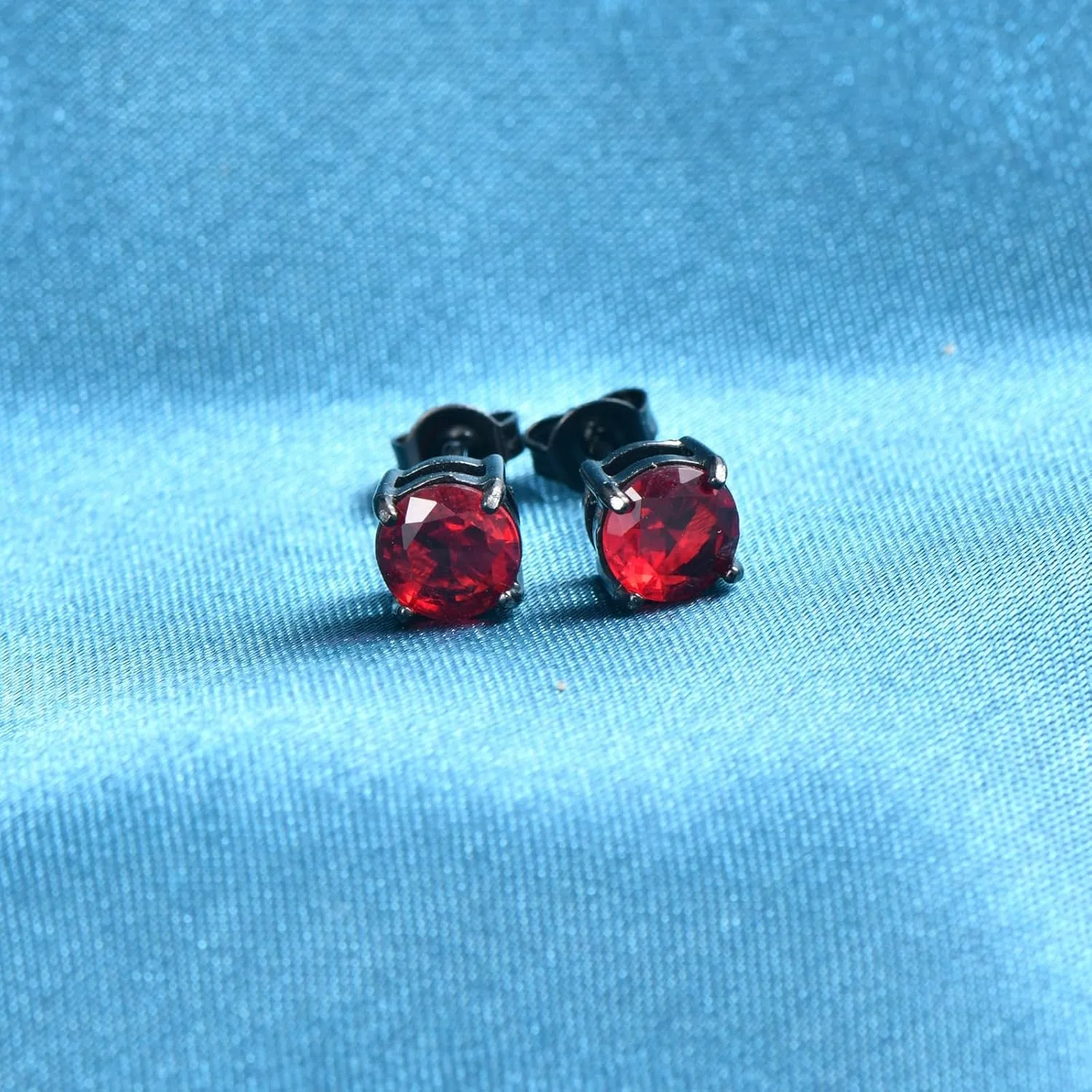 2 Pairs Hypoallergenic Mens Black CZ Stud Earrings Stainless Steel Princess Square Cut Cubic Zirconia Earring Studs for Sensitive Ears 6mm