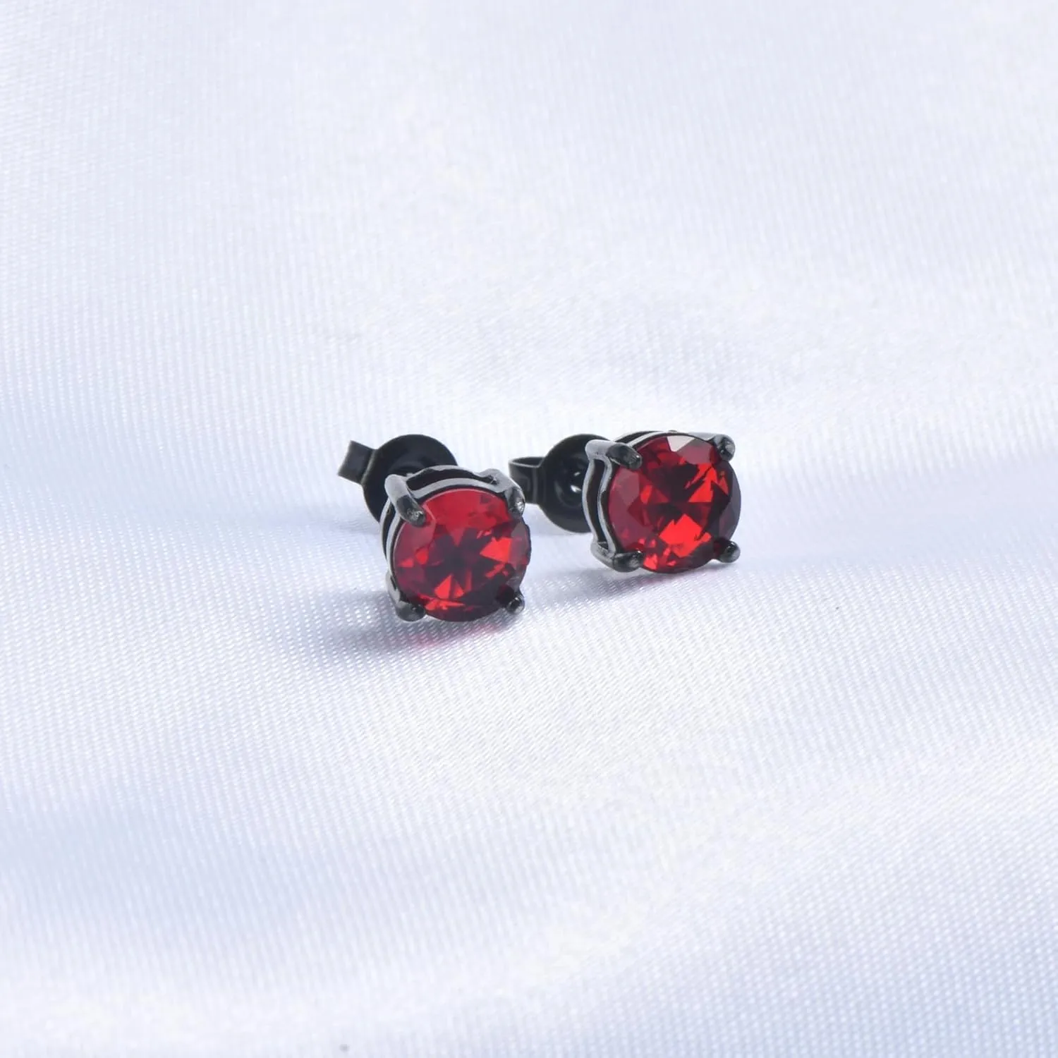 2 Pairs Hypoallergenic Mens Black CZ Stud Earrings Stainless Steel Princess Square Cut Cubic Zirconia Earring Studs for Sensitive Ears 6mm