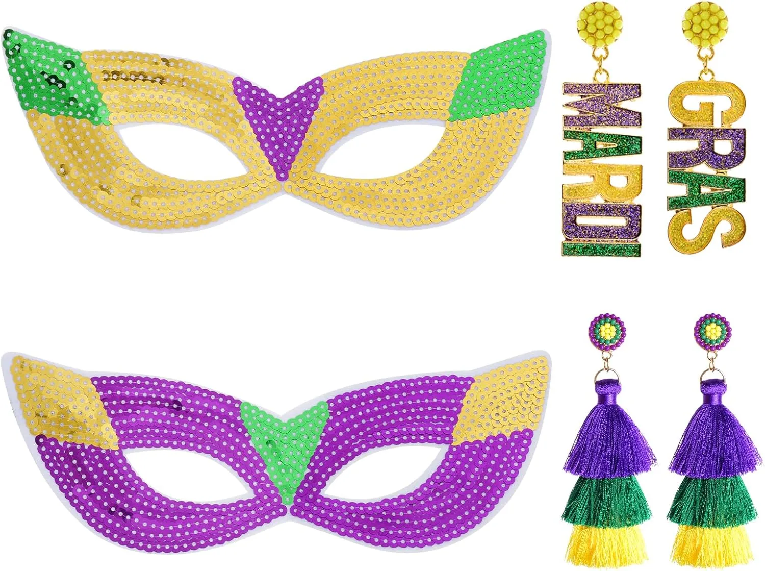 2 Pairs Mardi Gras Earrings Beaded with Mask Carnival Acrylic Earrings for Holiday Mardi Gras Accessory Gifts for Women Girls