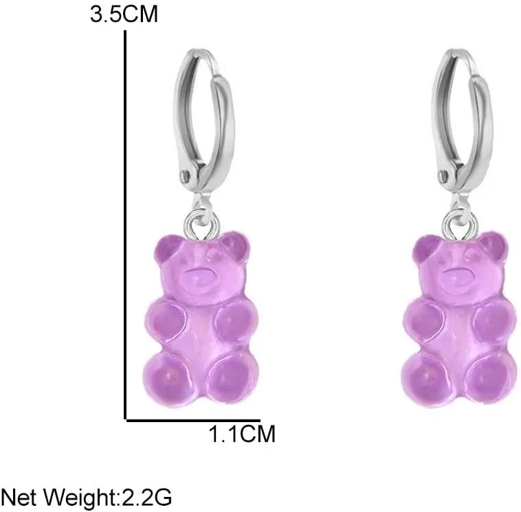 2 Pcs/Set Colorful Flash Lightning Bolt Candy Bear Hoop Huggie Earrings for Women Gummy Resin Panda Bear Earring Sets Jewelry