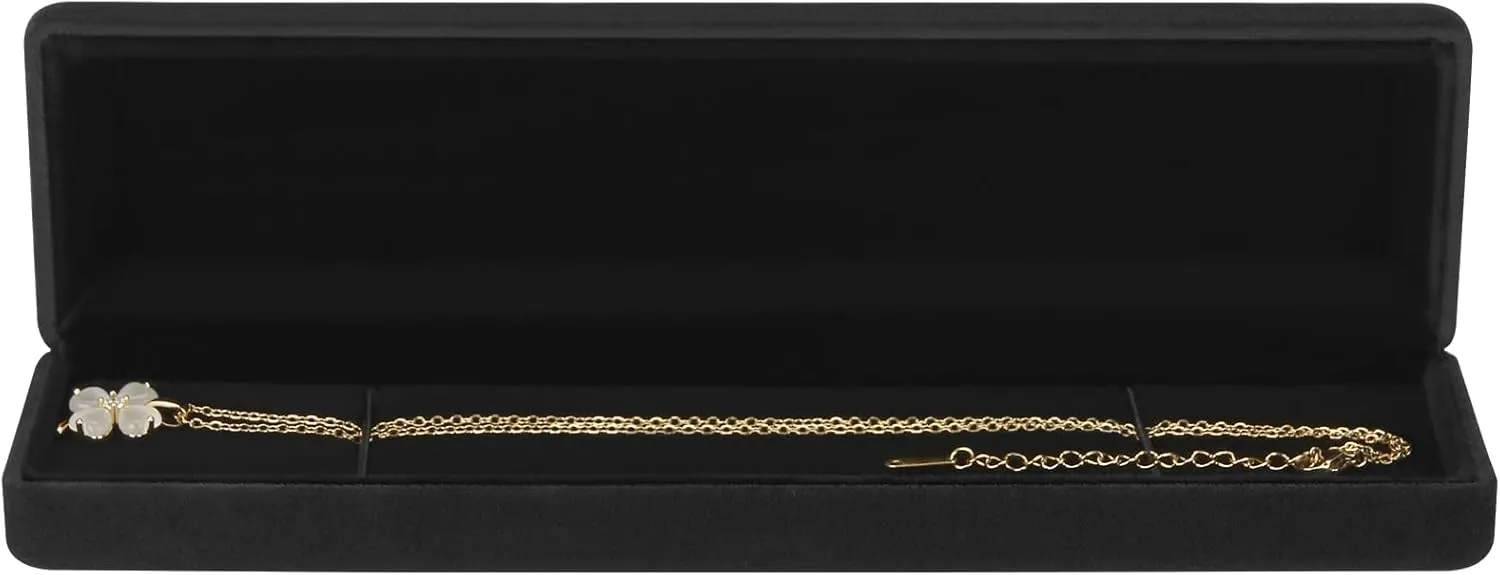 2 Pieces Metal Velvet Necklace Bracelet Gift Box, Soft Lining Bracelet Pendant Long Chain Organizer Holder Display Case for Wedding Engagement Birthday Anniversary (Black)