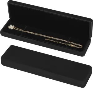 2 Pieces Metal Velvet Necklace Bracelet Gift Box, Soft Lining Bracelet Pendant Long Chain Organizer Holder Display Case for Wedding Engagement Birthday Anniversary (Black)