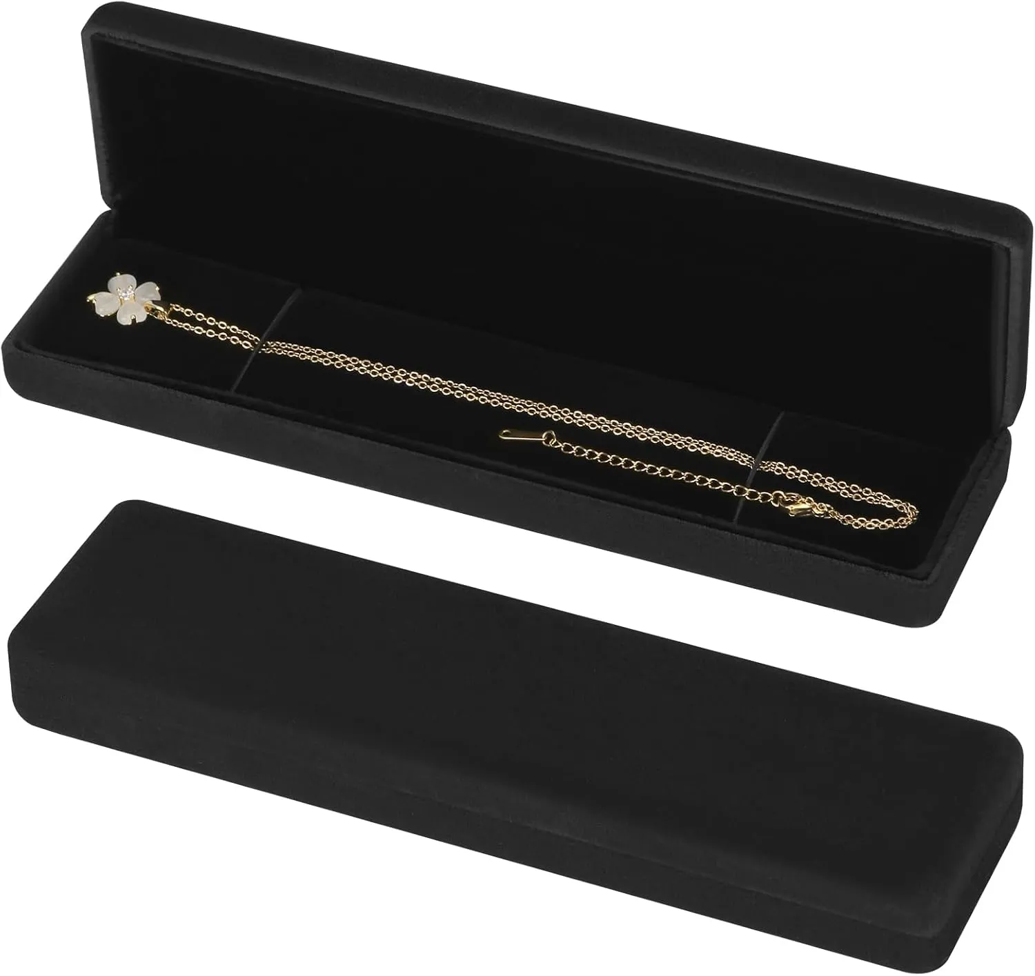 2 Pieces Metal Velvet Necklace Bracelet Gift Box, Soft Lining Bracelet Pendant Long Chain Organizer Holder Display Case for Wedding Engagement Birthday Anniversary (Black)