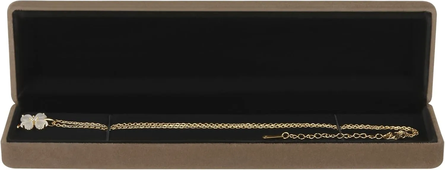 2 Pieces Metal Velvet Necklace Bracelet Gift Box, Soft Lining Bracelet Pendant Long Chain Organizer Holder Display Case for Wedding Engagement Birthday Anniversary (Coffee)