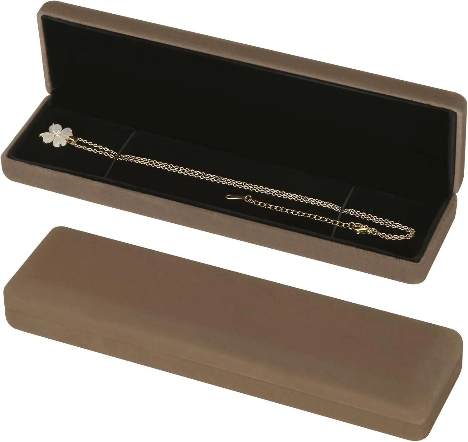 2 Pieces Metal Velvet Necklace Bracelet Gift Box, Soft Lining Bracelet Pendant Long Chain Organizer Holder Display Case for Wedding Engagement Birthday Anniversary (Coffee)
