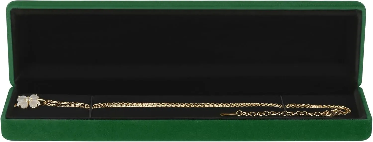 2 Pieces Metal Velvet Necklace Bracelet Gift Box, Soft Lining Bracelet Pendant Long Chain Organizer Holder Display Case for Wedding Engagement Birthday Anniversary (Green)
